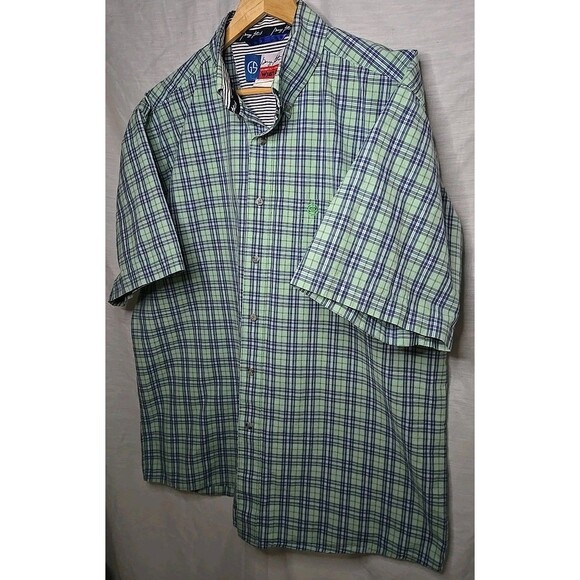 Wrangler George Strait Short Sleeve Button Shirt, Sz XL, Plaid Green/Blue - Picture 2 of 7